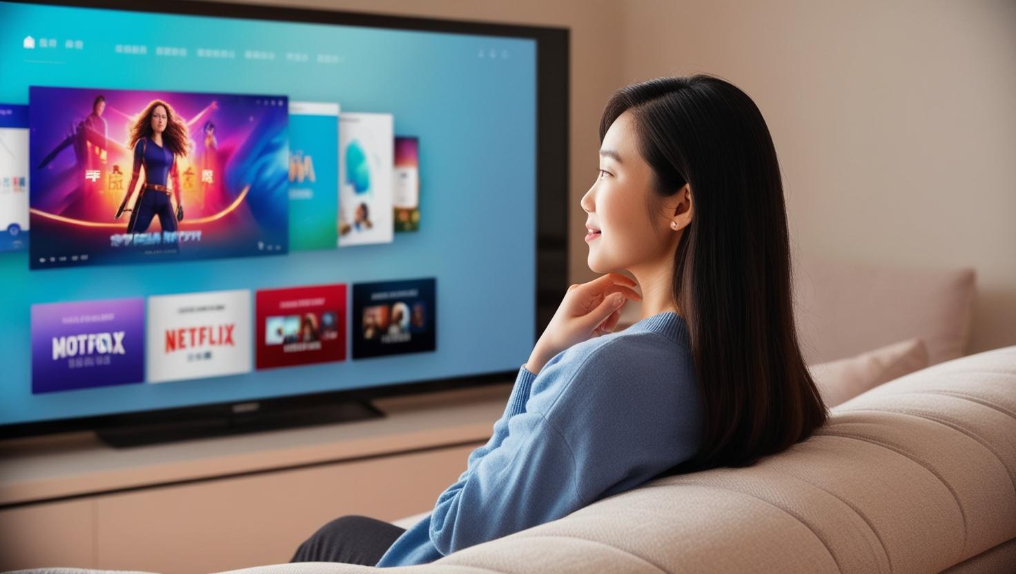 mujer viendo contenido streaming en television 